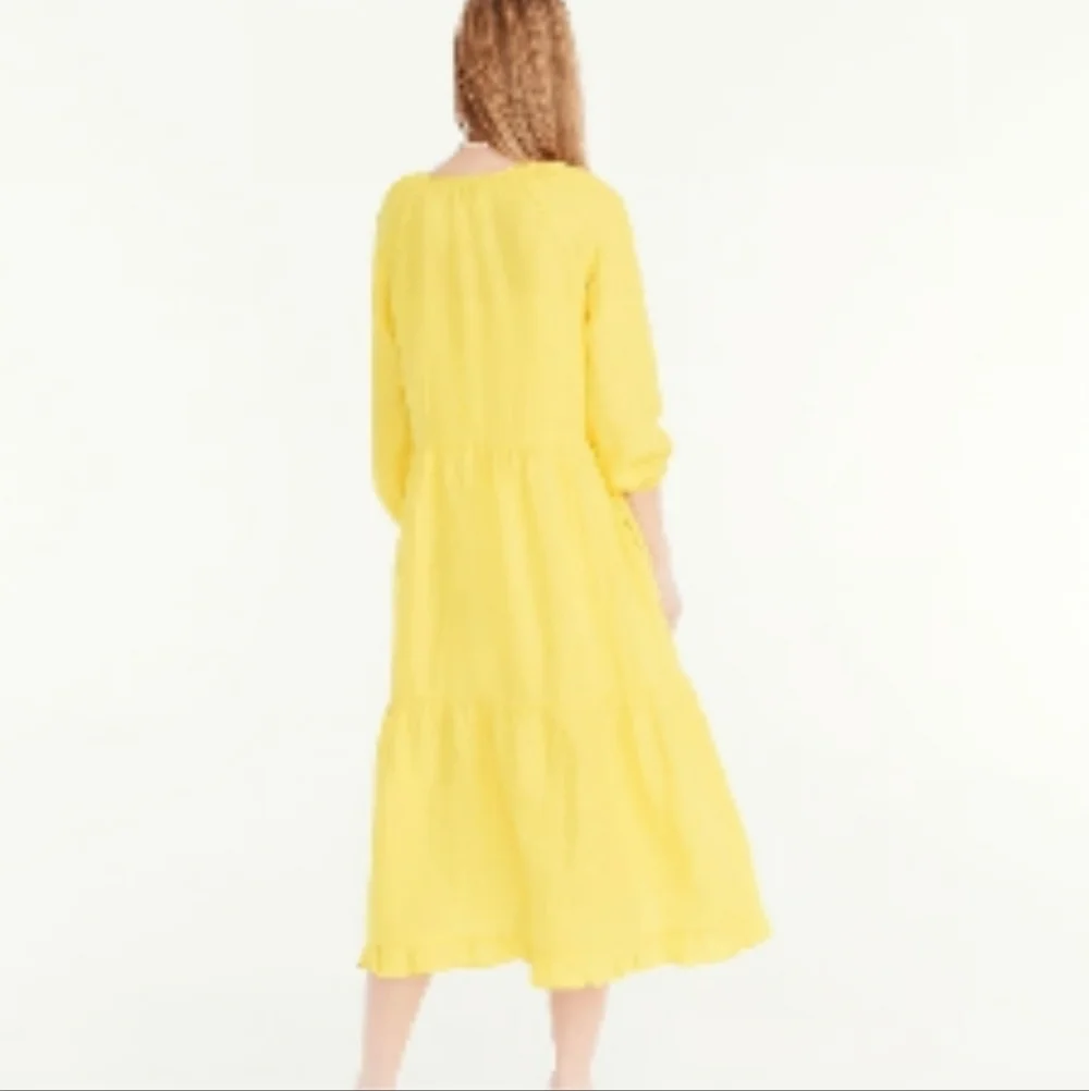 J Crew Long Sleeve 100% Linen Tiered Midi Dress Size M/L NWOT